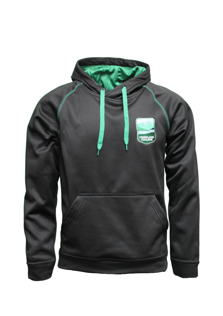 Fiordland College PE Hoodie Black/Kelly Green